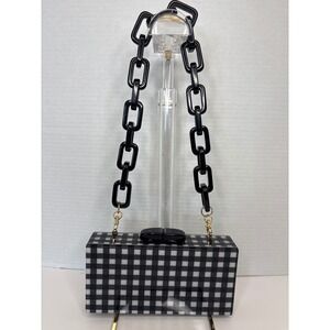 Tuckernuck Gingham Acrylic Box Clutch Black White Check Chunky Chain Bag